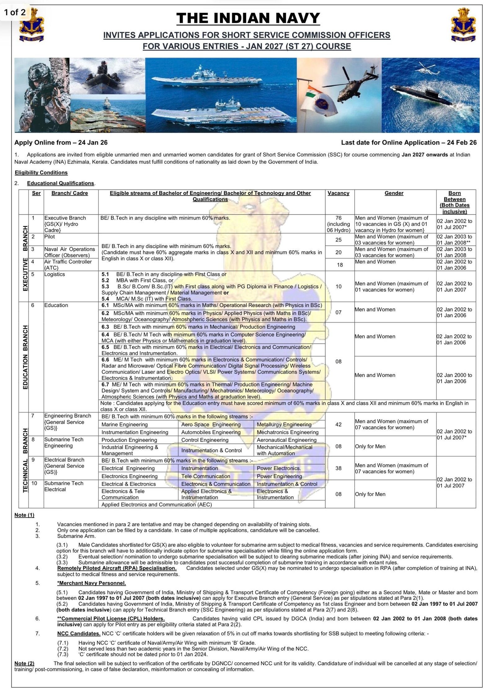 Indian Navy SSC Officer Recruitment 2026 Announced – Apply Online for 260 Posts