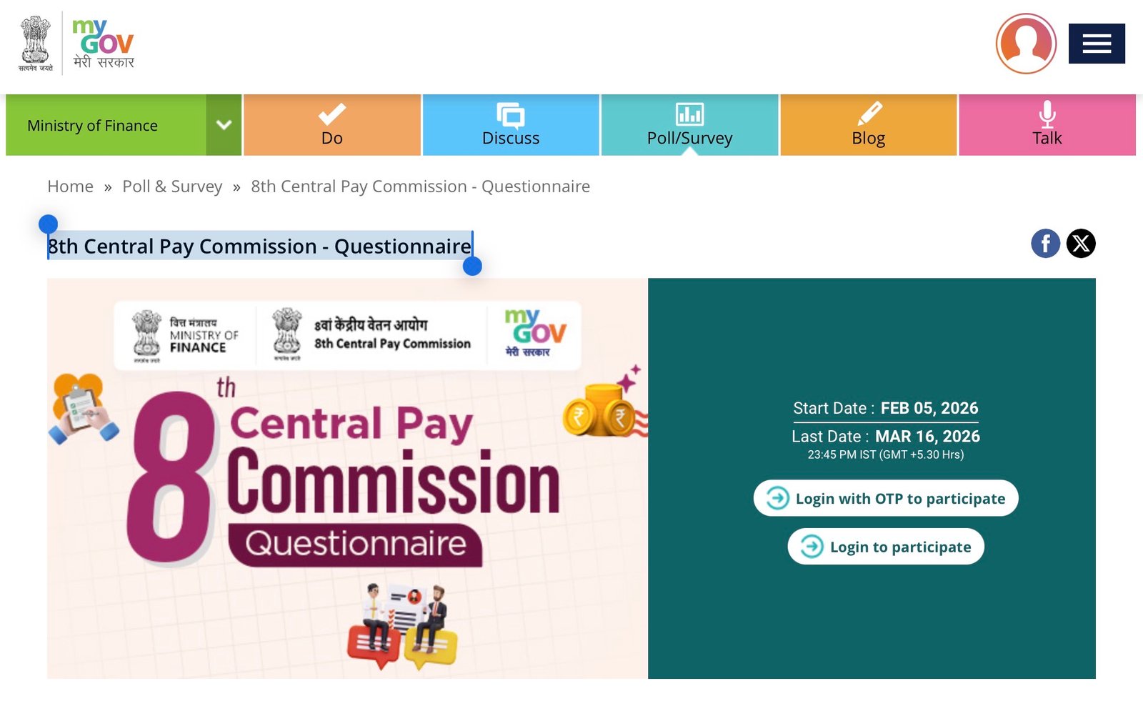 Govt Releases 8th Central Pay Commission Questionnaire, Invites ...