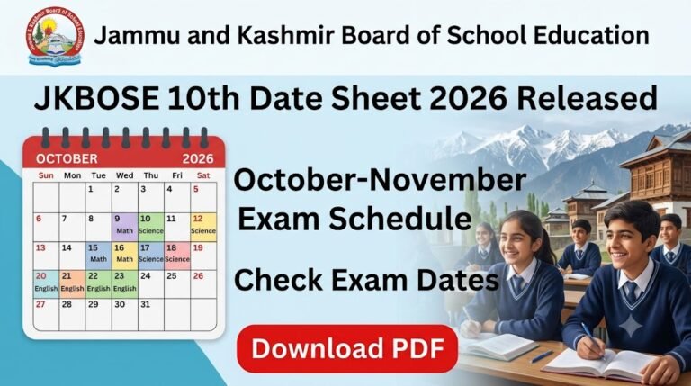 JKBOSE 10th Date Sheet 2026 PDF Released: Download Exam Schedule